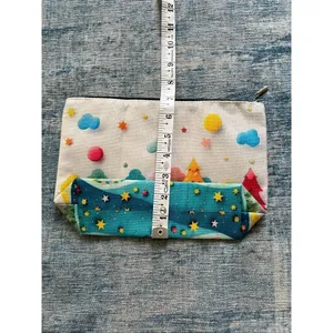Colorful Trees Clouds Stars Cotton Canvas Small Makeup Bag Travel Toiletry Pouch thumbnail 5