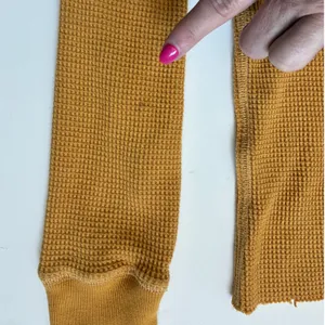 Abercrombie & Fitch XS Mustard Yellow Waffle Knit Lace‎ Up Thermal Top Henley thumbnail 5