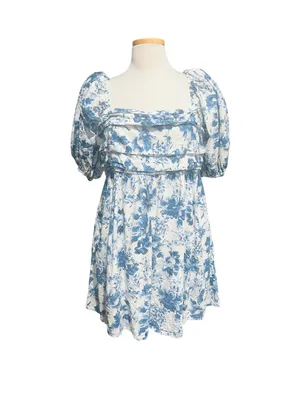 Abercrombie & Fitch Emerson Poplin Puff Sleeve Mini Dress S Blue/White Size XL thumbnail 4