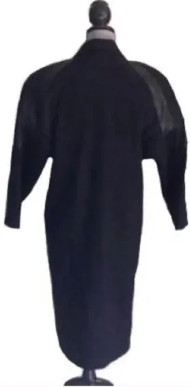 Vintage Leather & Wool Coat Double Breasted TRENDZ Size 4 Retro Classic Black thumbnail 2