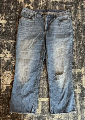 J.CREW Jeans Womens Size 32 Blue Mid Rise Flare Crop Raw Hem Distressed Stretch thumbnail 1