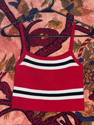Red, Black, and White Knit Crop Top Red thumbnail 1