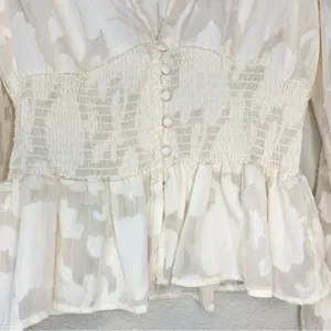 NWT Lulus Patio Date Ivory Floral Jacquard Button-Up Long Sleeve Top Size M thumbnail 10