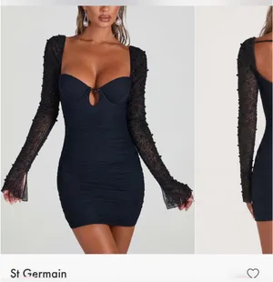 Oh Polly St. Germain Dress Black Embellished Long Sleeve Mini thumbnail 2