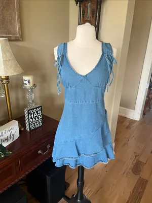 SheIn Denim Mini Tiered Ruffle Hem Dress thumbnail 2