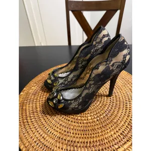 Lulu Townsend Womens Black‎ Lace Crystal Embellished Peep Toe pump size 8 thumbnail 7