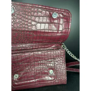 GUESS Handbag Shoulder Bag Y2K Purse Plum Alligator Skin‎ Style Silver Chain thumbnail 7