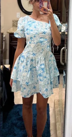 Floral puffer sleeve dress thumbnail 1