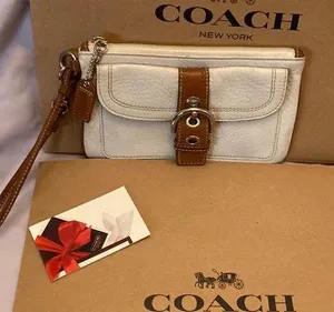 Coach Leather Cream & Brown Wristlet thumbnail 1