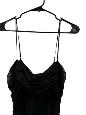 House of CB Fornarina Black Gathered Ruched Mesh Maxi Dress LG thumbnail 5