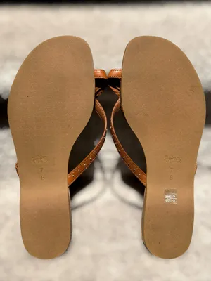 Coach Deni Leather Feather Thong Sandals Cognac Brown Boho Resort Flat Flip Flop thumbnail 6