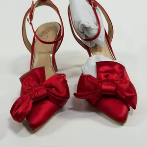Jewel Badgley Size-7.5 Womens Mischka Francine Red Satin Bow Ankle Strap Pumps thumbnail 7