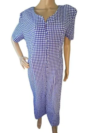 Coco Bianco Vintage Short Sleeve Checkered Long Button Up Dress thumbnail 1