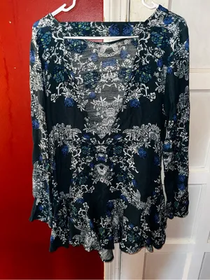 Free People "Smooth Talker" Tunic Swing Mini Dress Medium Boho Floral thumbnail 9