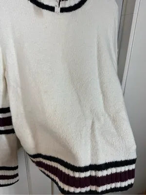 Madewell Ribbed-Trim Mockneck Sweater Jet Black Stripe size larg‎e cotton wool thumbnail 4