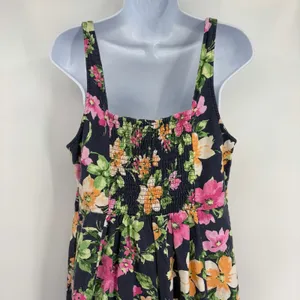 Old Navy Linen Blend Floral Midi Dress Sz L Cottagecore Milkmaid Coastal Navy thumbnail 8