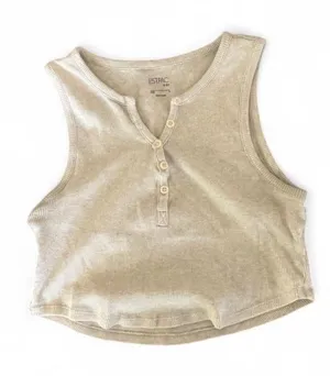 PacSun Women's Sleeveless Henley Cropped Tank Top in Beige thumbnail 1
