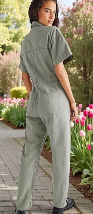 Free People Marci Coverall Jumpsuit in Washed Army Grunge Work Outdoors M‎ thumbnail 1
