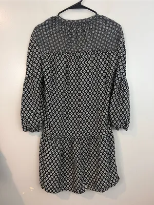 Joie Hagi Long Bishop Sleeve Ditzy Tile Print Black/White Drop BohoDress Size XS thumbnail 11