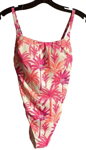 Shade & Shore Textured Palm Print High Leg Swimsuit Size Small thumbnail 1