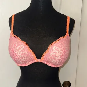 Victorias Secret Pink Lace Neon Trim Padded Demi Bra thumbnail 1