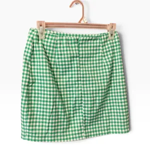 Mini Skirt Womens 7 Green Gingham Excellent Front Slit High Waist thumbnail 3