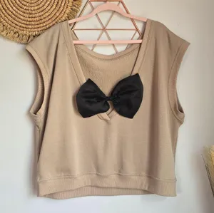 Anthropologie, New, Maeve Tan Bow Back Balletcore Muscle Tee Shirt, Size XL thumbnail 1