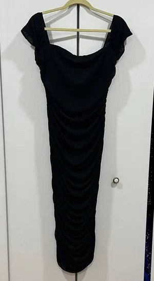 Black Ruched off the shoulder dress thumbnail 1
