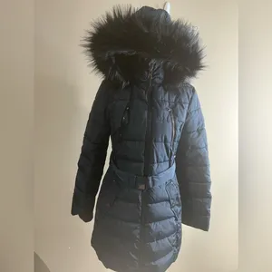 Nautica women’s belted winter coat navy blue medium thumbnail 9