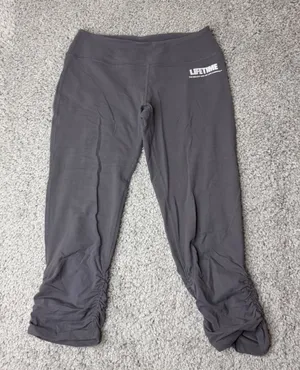 Beyond Yoga Life Time Fitness Gray Ruched Cropped Leggings Women Large SM14AW thumbnail 1