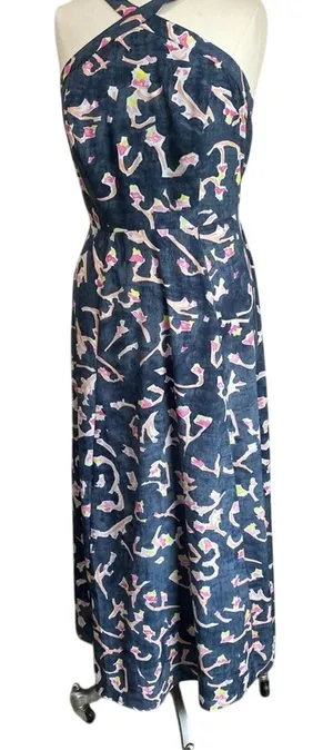 CAbi Aurora Maxi Dress Blue Abstract Halter Neck Sleeveless Boho Size 6‎ thumbnail 1
