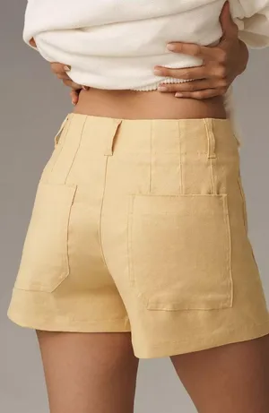 NWT Anthropologie The Colette Shorts by Maeve: Linen Edition Color: Canary Sz 28 thumbnail 3