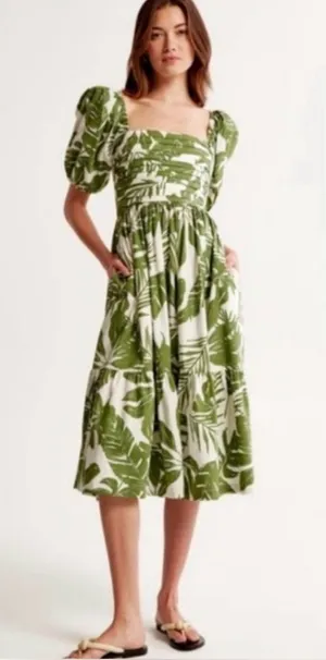 Abercrombie & Fitch Emerson green tropica Midi Dress size medium NWT thumbnail 1