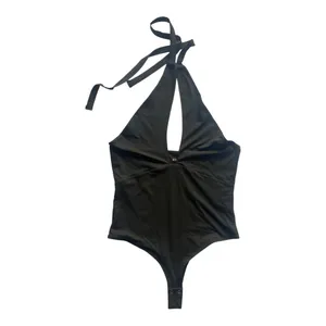REORIA Butsmooth Womens Trendy Criss Cross Halter Neck Sleeveless Thong Bodysuit thumbnail 4