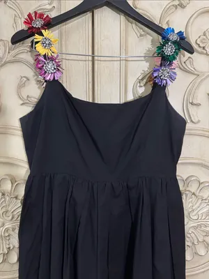 Queen of Sparkles Black Sequin Flower Strap Fit-and-Flare Dress Size Medium thumbnail 2