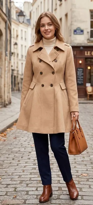 Victoria's Secret Wool Blend Pea Coat Beige Camel Size 8 Double Breasted Classic thumbnail 1