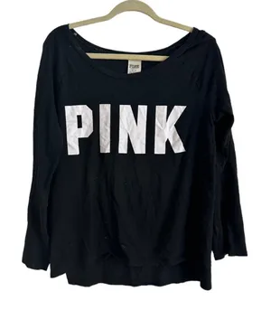 PINK by Victoria’s Secret Black and White Long Sleeve Shirt Size Medium thumbnail 1