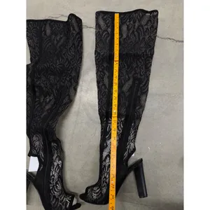 Bamboo Black Lace‎ Over The Knee Boots Open Toe Block Heel Thigh High Size 8.5 thumbnail 9
