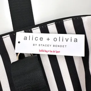 Alice + Olivia Duffle Bag Black and White Positano Stripe Weekender Tote thumbnail 6