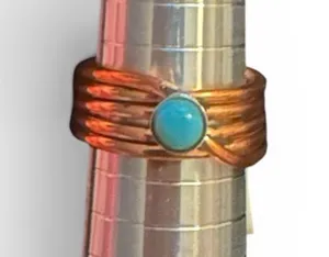 Copper and Kingman Turquoise Size 9 Ring Navajo Handmade thumbnail 1