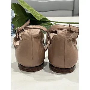 Triver Flight Scalloped Ankle Strap Flats Leather Ballet Shoes‎ Size 37 Tan thumbnail 5