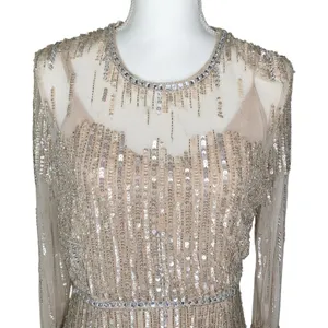 Mac Duggal Rose Gold Sequin Beaded Illusion Trumpet Gown Size 8 NWT FLAWED thumbnail 6
