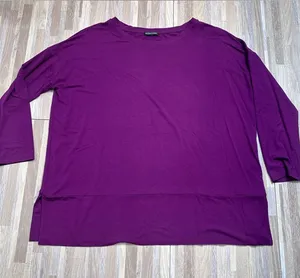 Eileen Fisher Plum Long Sleeve Relaxed Tee Women’s Size XL thumbnail 1