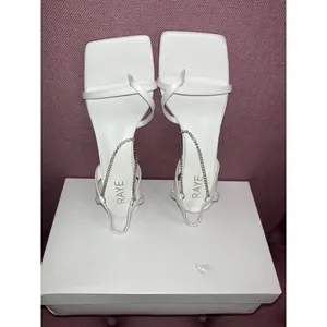 RAYE Margaret Chain Strap Square Heels in White Leather 8 New Womens Sandals thumbnail 5