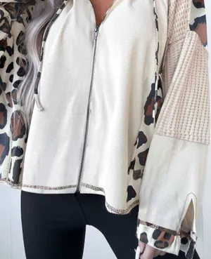 Leopard Print Bomber Jacket Med Brown thumbnail 1