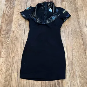 Womens Police Officer Costume Mini Dress Black Faux Leather Trim Small thumbnail 6