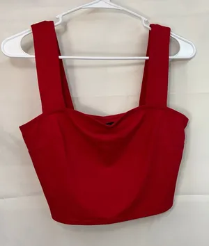 Urban Outfitters women's red‎ thick strap cropped stretch basic cami tank top S thumbnail 1