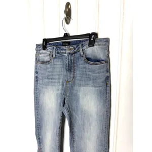 Driftwood Farrah Flare Jeans Faux Suede Patchwork Light Wash Blue Size 31 thumbnail 5