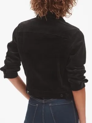 Gap Icon Velvet Jacket in True Black Small Collared Button Down Boxy Denim thumbnail 2