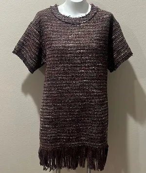 Astr the label brown patterned multicolor tweed short sleeve dress thumbnail 1